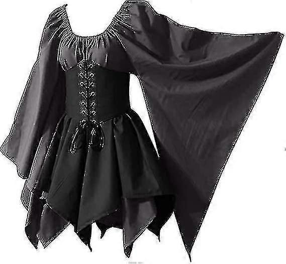 ハロウィーンレトロ長袖コルセットドレス女性中世のコスプレ衣装ゴシックドレス