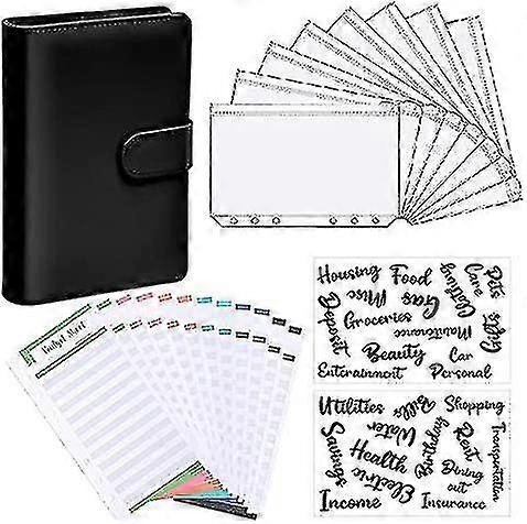 A6 Pu Leather Budget Binder,include Budget Wallet,zipper Envelopes,black
