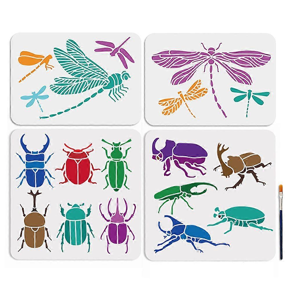 1Set PET Hollow Out Drawing Painting Stencils for DIY Scrapbook Photo Album Flower Insects 297~300x210~300mm 4pcs/set