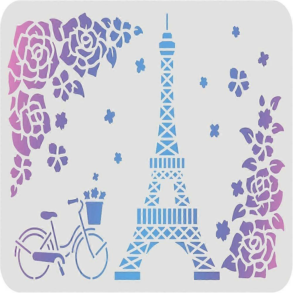 1pc Large Plastic Reusable Drawing Painting Stencils Templates for Painting on Scrapbook Fabric Tiles Floor Furniture Wood Rectangle Eiffel Tower Patt