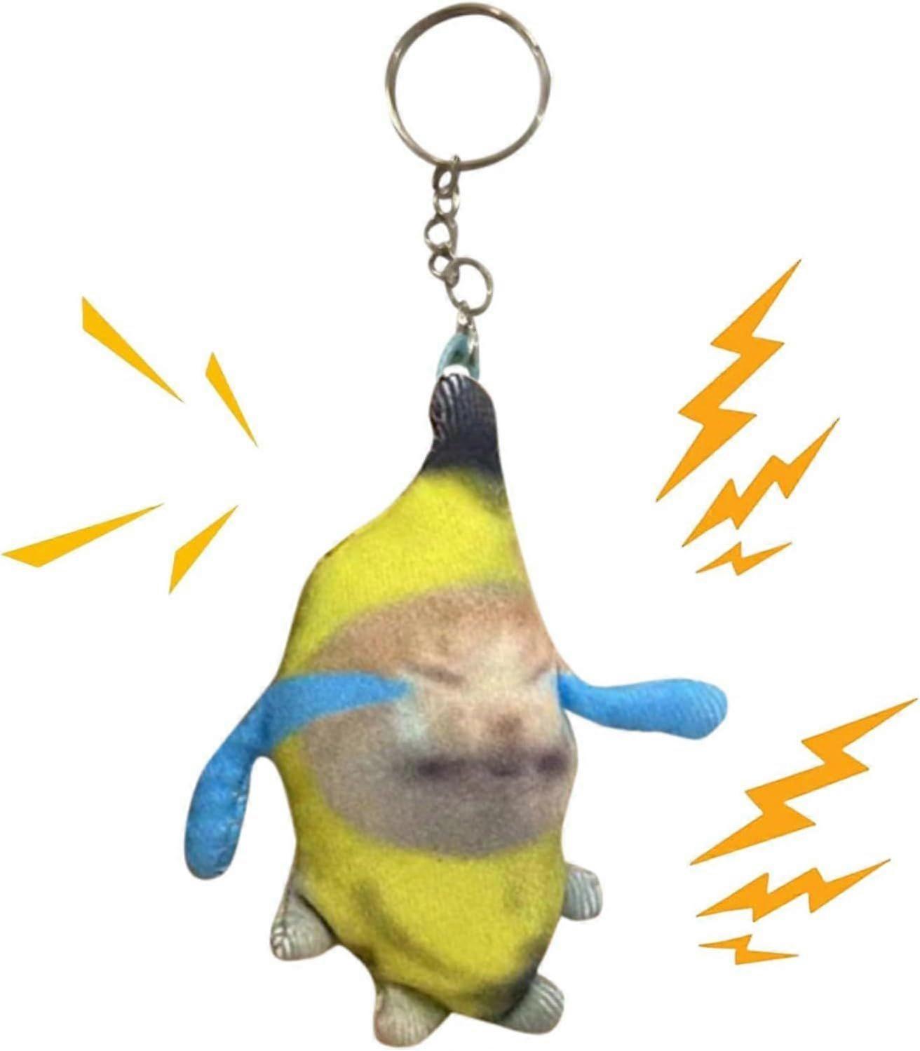 Banana Cat Keychain, Funny Crying Sounds Keychain 3D Plush Banana Doll Keychain hanging Charm Decor for Backpacks Handbags
