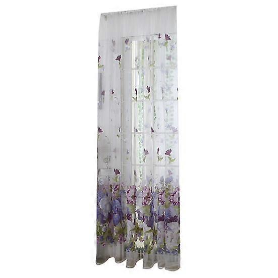 1 Pc Soft Voile Curtain Skin-friendly Peony Flower Printed Multicoloured Peony Flower Printed Curtain for Door