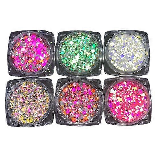 6 Box High Sequin Sparkling Flake Shining Nail Reflective Iridescent Gloss Colorful Faux Diamond Glitter