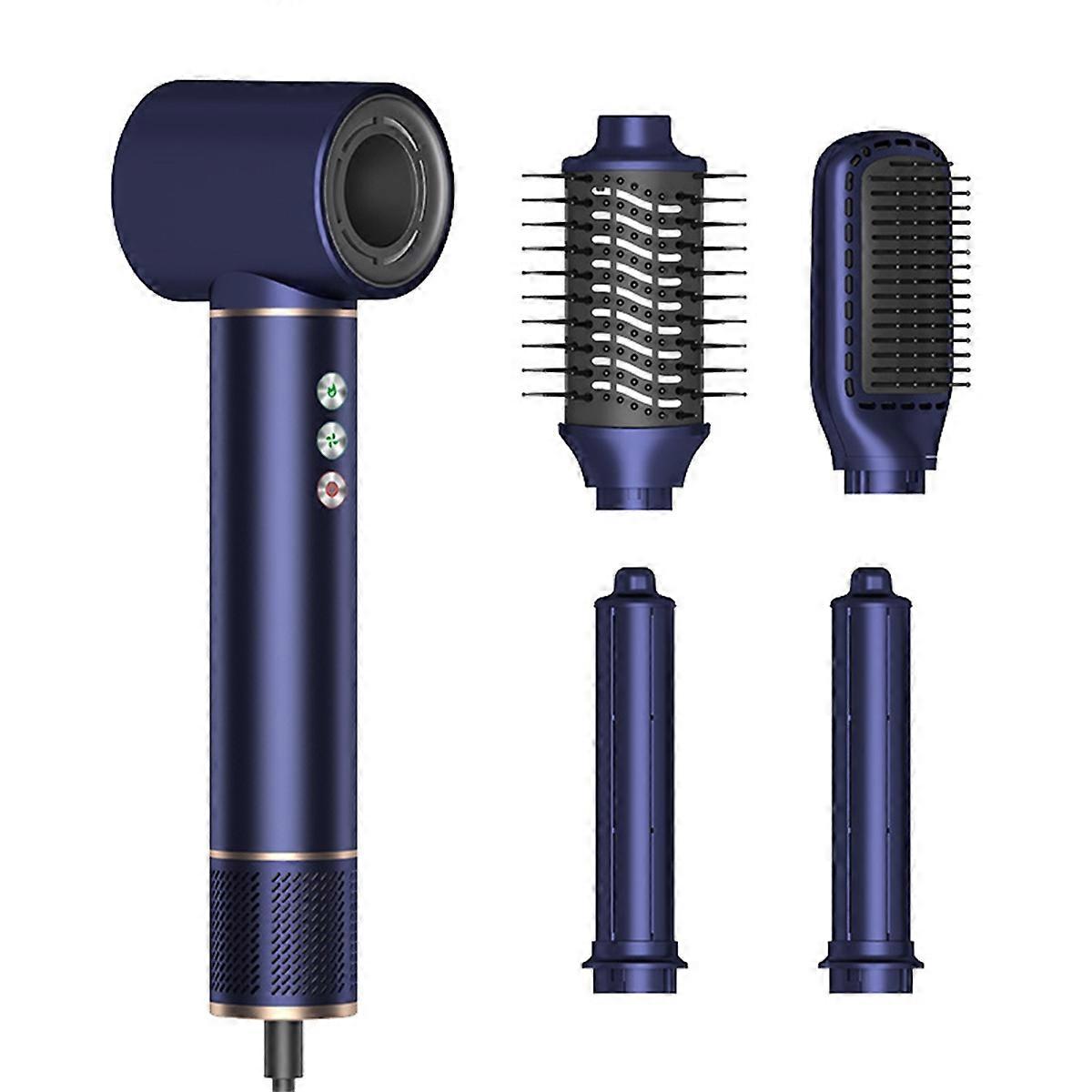 5-i-1 hårføner med negative ioner, hårfønerbørste, automatisk luftkrøllstang, mørkeblå, EU-plugg