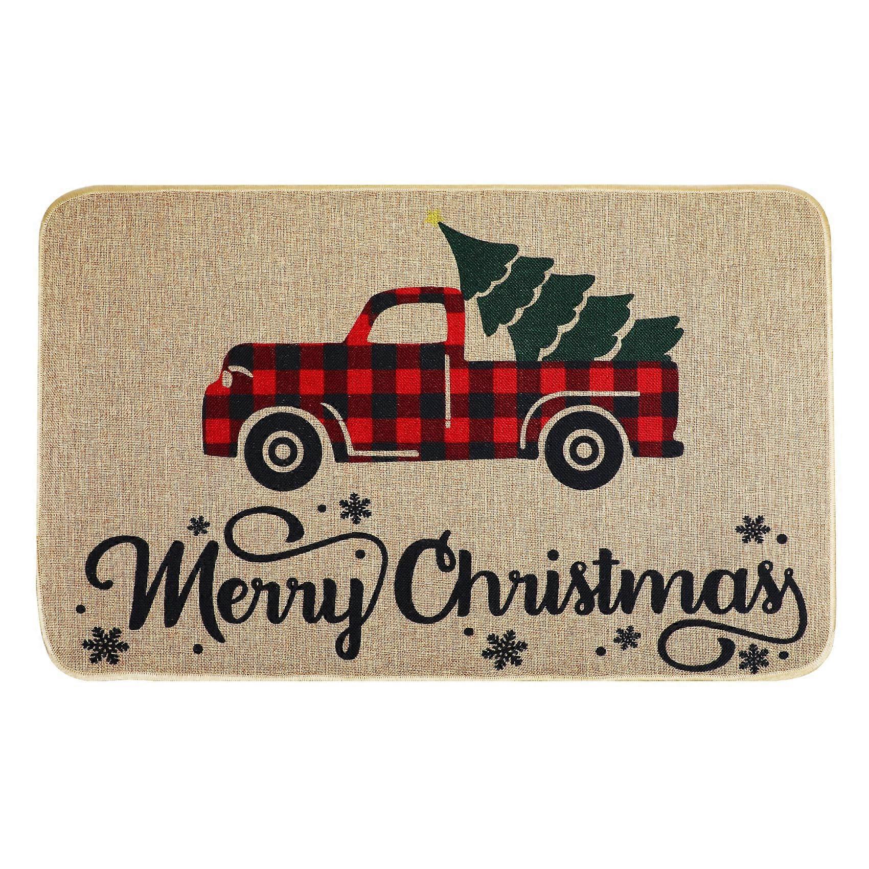 Christmas Non-Slip Welcome Mat - Washable Car Pattern Winter Doormat with Snowflakes for Indoor/Outdoor Use