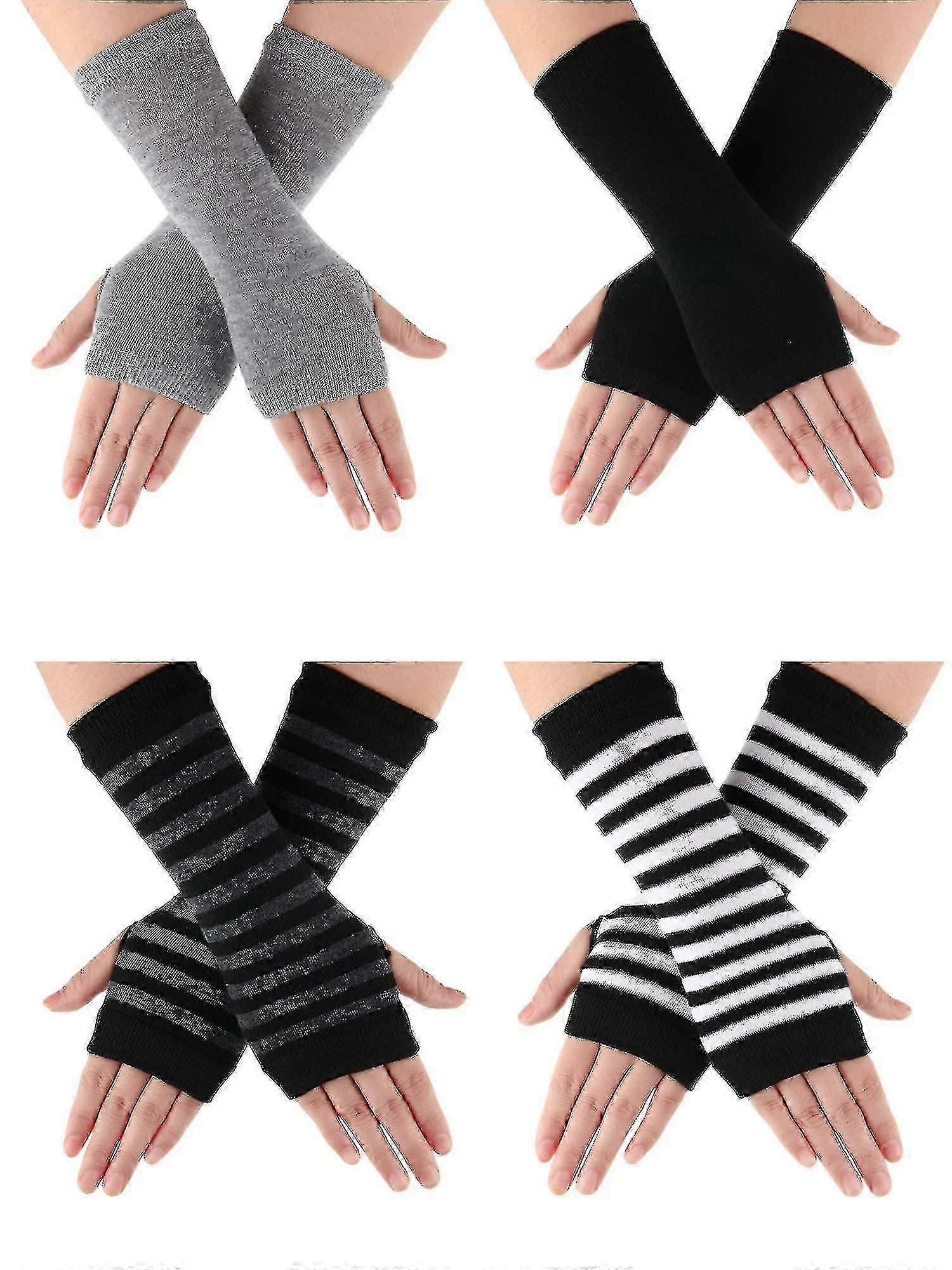 4 Pairs Cashmere Feel Wrist Fingerless Gloves Gloves