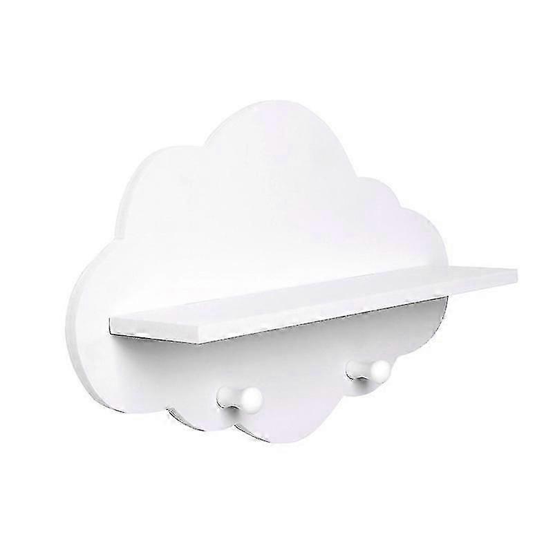 Cloud Shaped Wooden Storage Floating Shelf Wall Mount Hook Storage Holder(1pc, White)