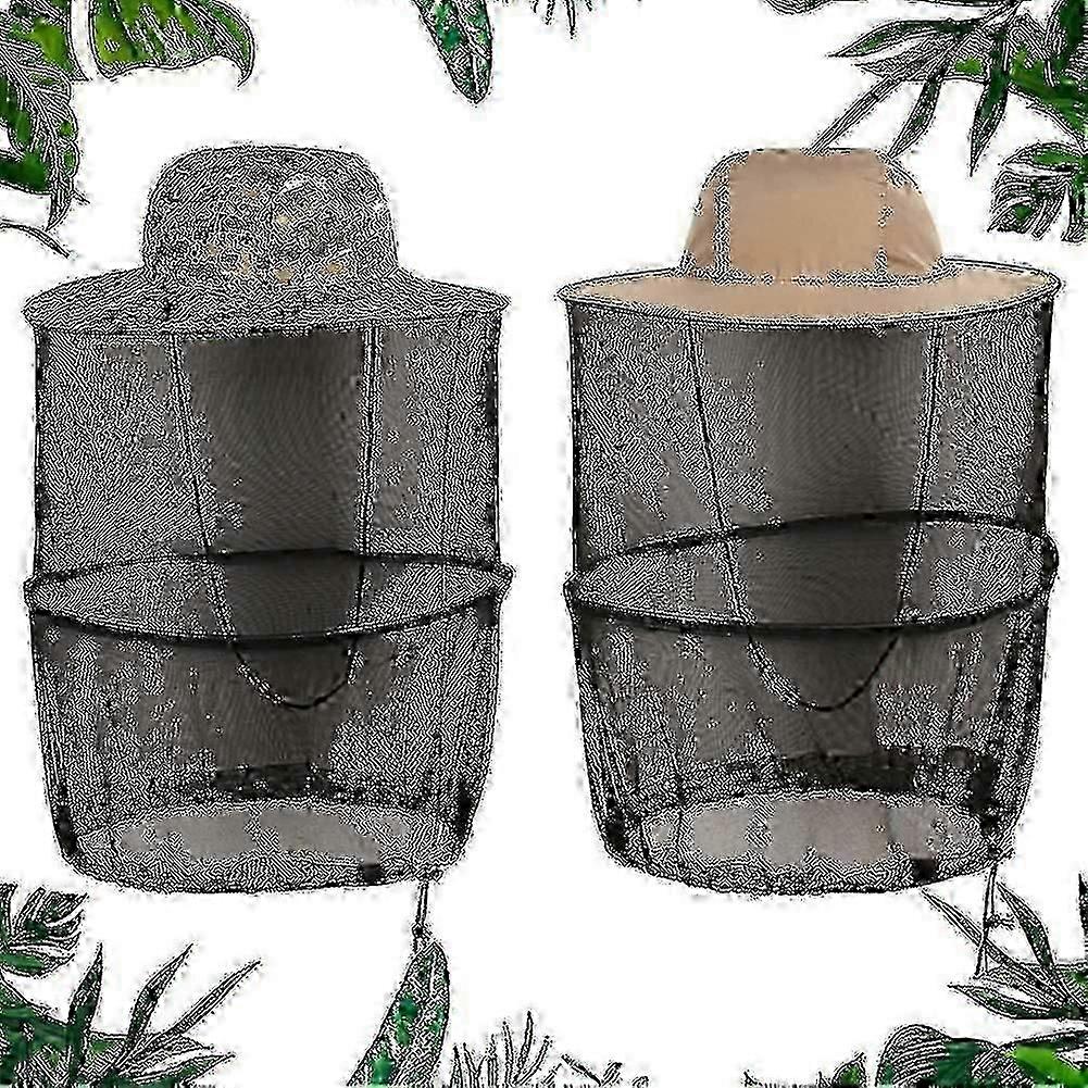 2 Pcs Mosquito Head Net Hat, Outdoor Mosquito Repellent Mask Hat, Foldable Anti-ultraviolet Anti-mosquito Beekeeping Mesh
