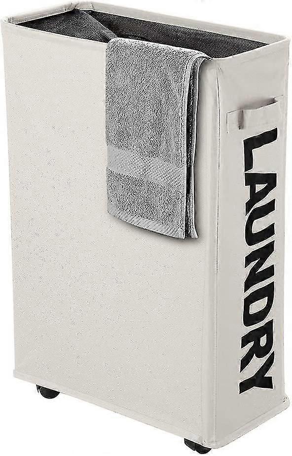 Laundry Basket On Casters, Foldable, Fabric, Beige, Slim