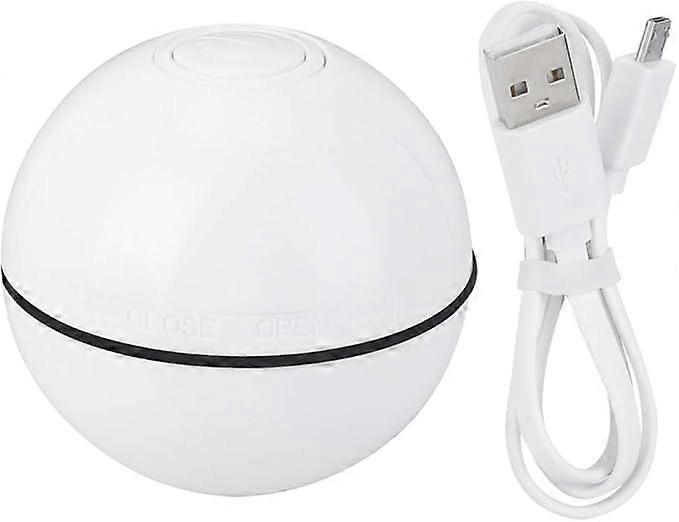 White-Interactive Cat Toys For Indoor Cats, Automatic Rolling Kitty Toys, Build-in Spinning Color Led Light, Usb Charging Timing Motion Ball With