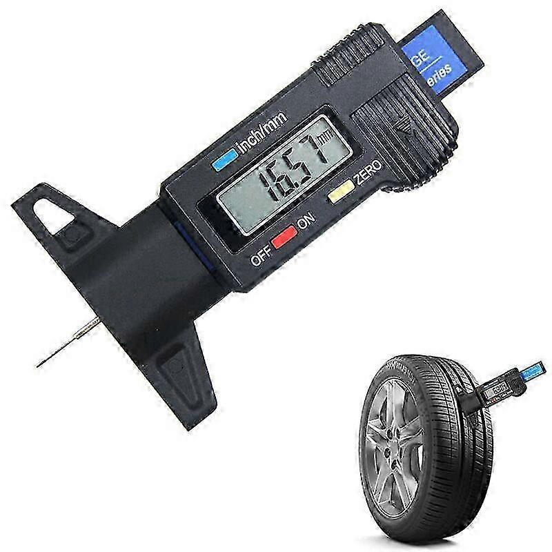 Tire Tread Depth Gauge, Digital Measuring Tool with Inch/mm Conversion, ON/OFF and ZERO - Setting Functions