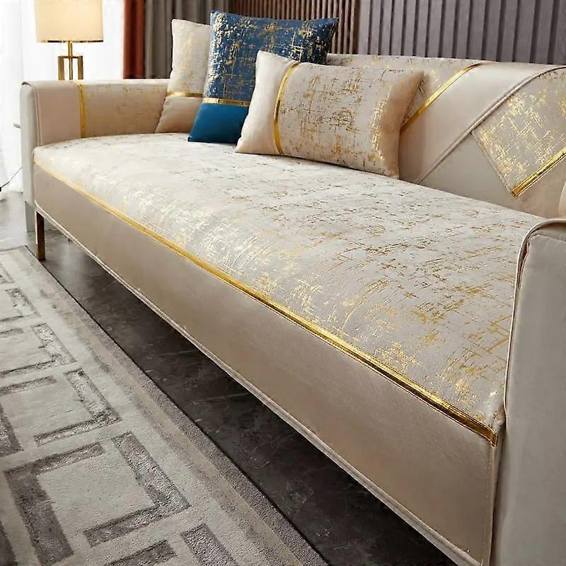 Gyllene Bronzing Sammet Anti-Slip Sofföverdrag, Four Seasons Soffkuddeöverdrag för vardagsrum Möbelskydd Soffa Handduk