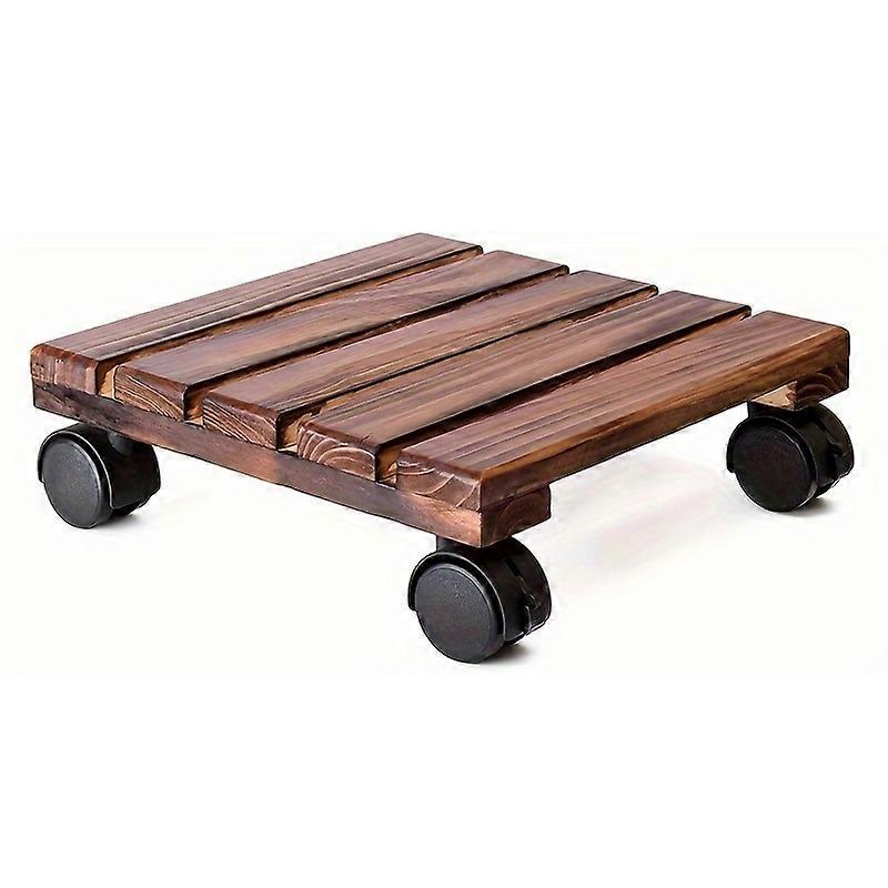 25x25cm正方形の植木鉢トレイ、ホイール付き厚みのある木製ローラーベース