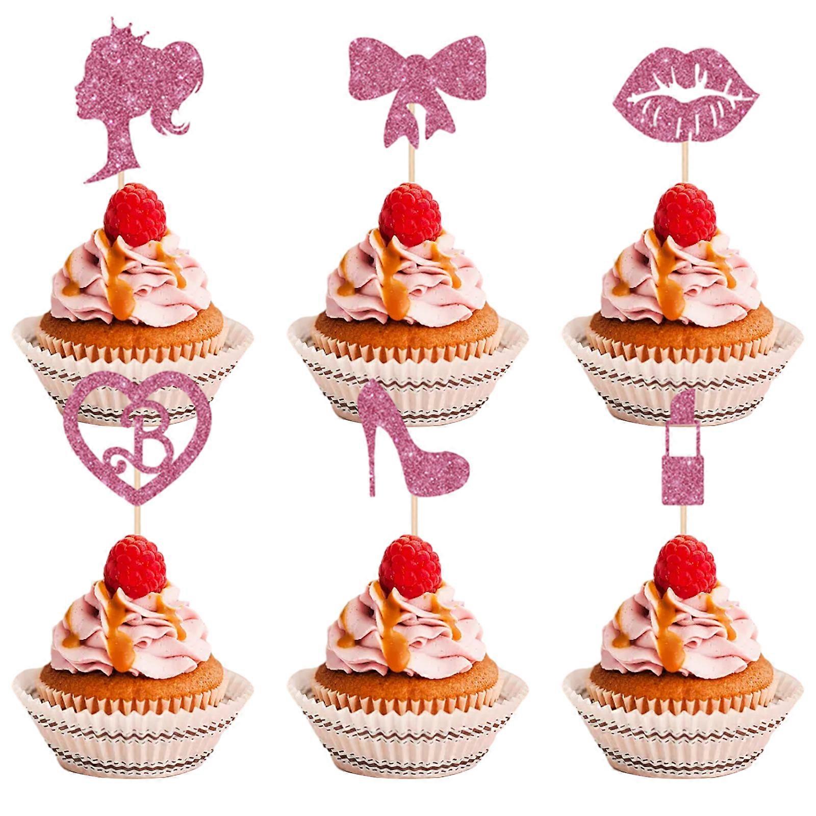 Glitter ροζ Cupcake πριγκίπισσας Toppers, μη τοξικά άοσμο διακοσμητικά εξαρτήματα κέικ για τους θεματικούς εορτασμούς κοριτσιών πριγκίπισσας, ιδανικοί για τα γενέθλια