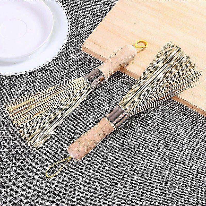 2 قطعة فرشاة مقلاة من الخيزران الطبيعي التقليدي لتنظيف المطبخ