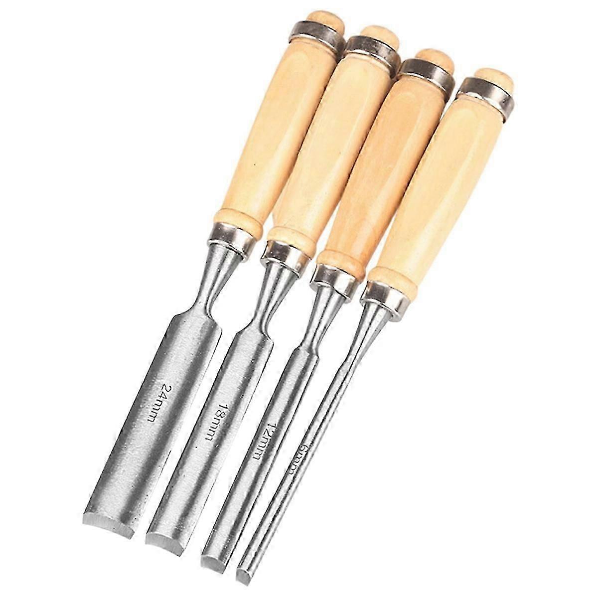 Set of 4 Wooden Chisel Set, Round, Curved Chisel Set, -V Steel Semicircular Edge 6mm/12 Mm/18 Mm/24 mm for DIY Crafts