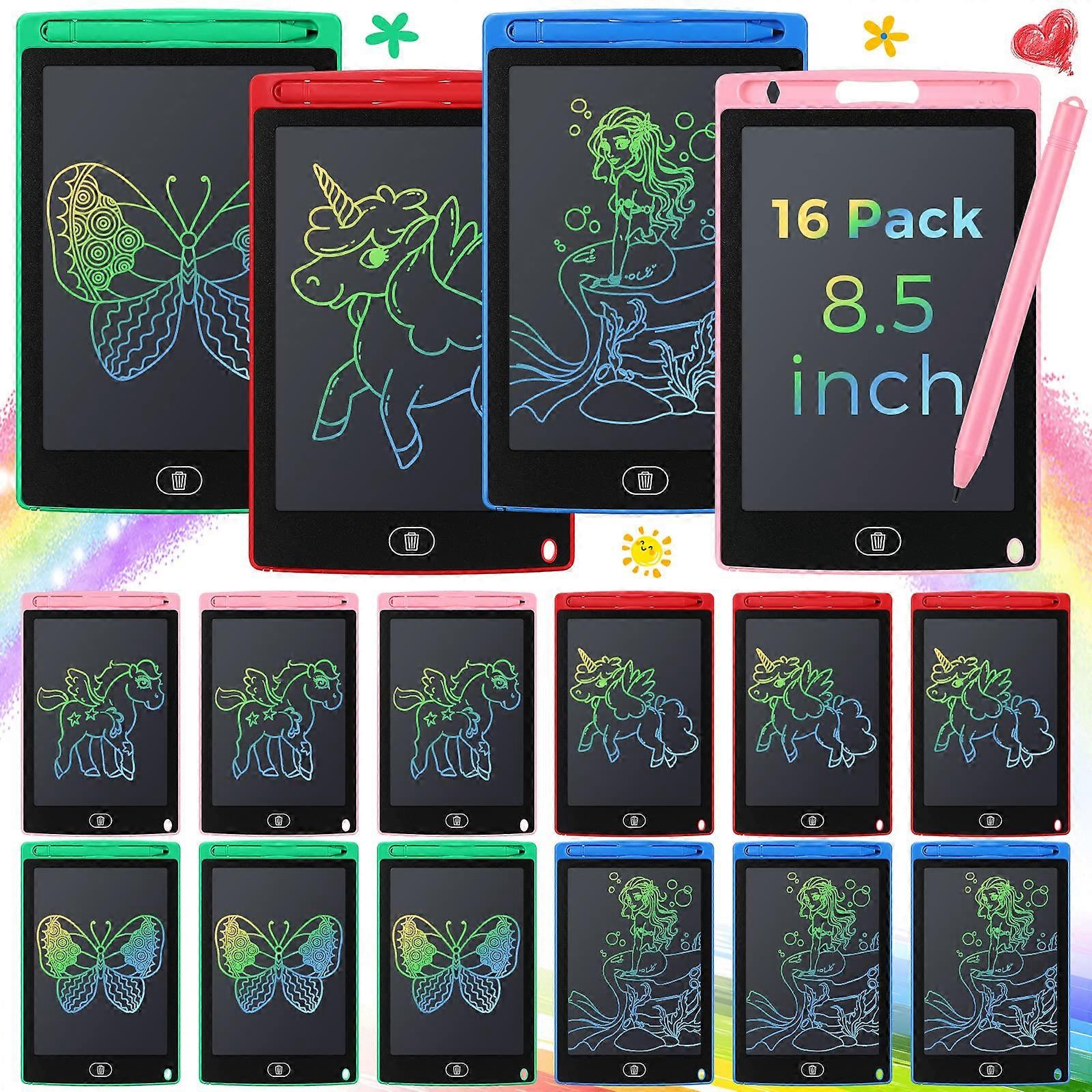 16 Pieces LCD Writing Tablet Set, Pink Doodle Pad, Reusable Educational Toy for Kids, Colorful Drawing Pad