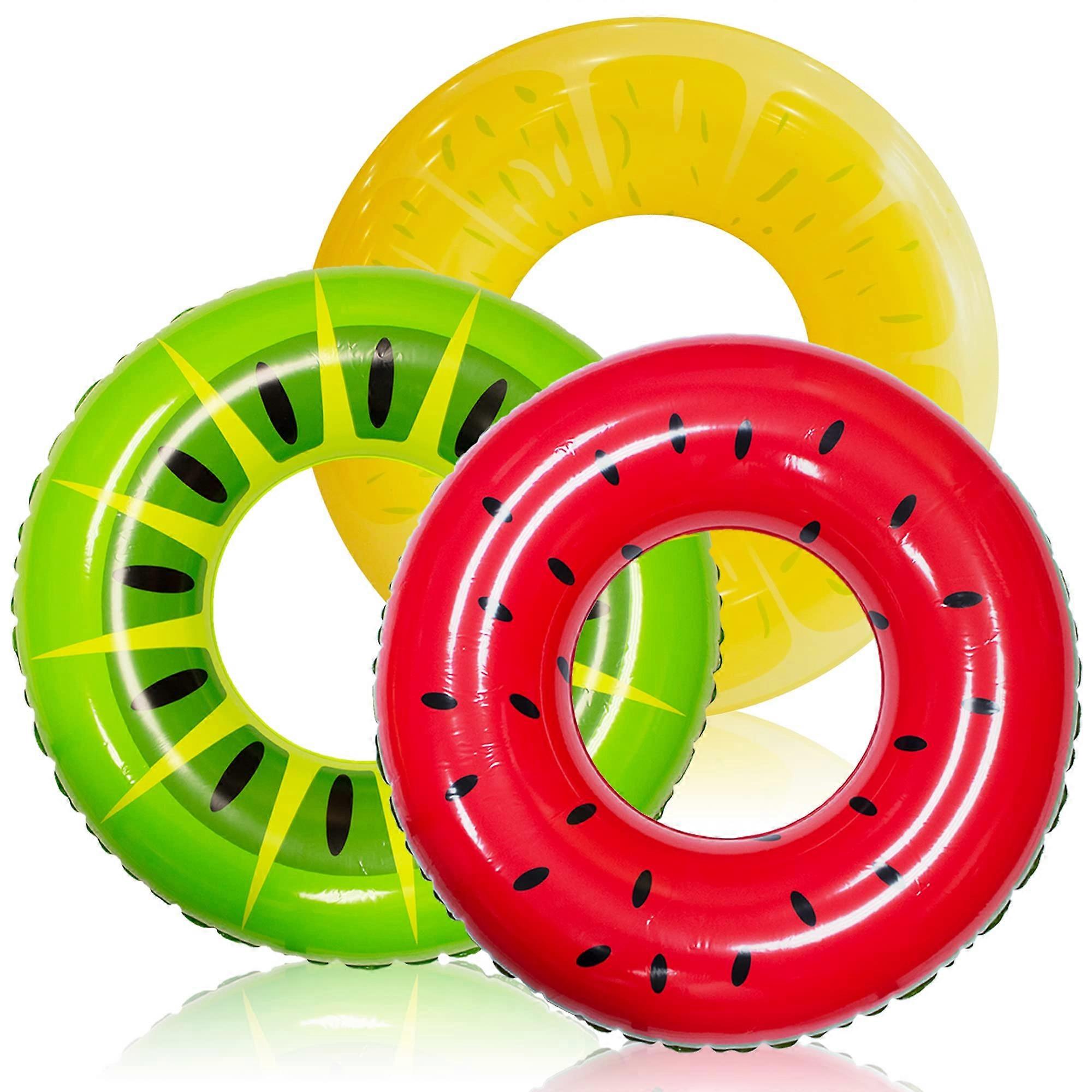 Oily Swimming Tube Raft 3 Pack, Summer Fruits Design Pool Floaties, Inflatable Water Toys for Parties