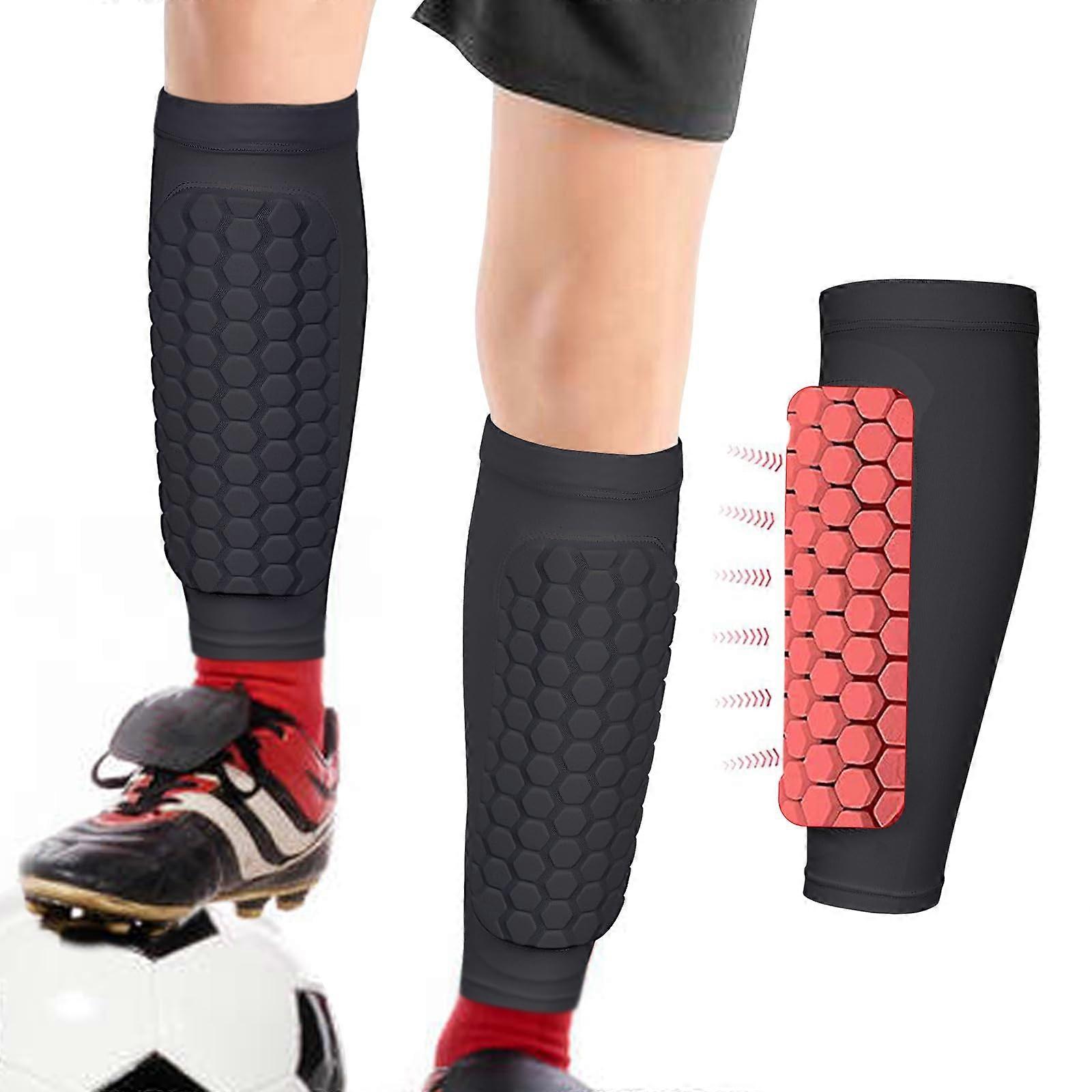 1 Pair Football Shin Pads for Kids and Teens with Long Honeycomb Pads to Prevent Collisions for Soccer, Basketball and Volleyball XS Black