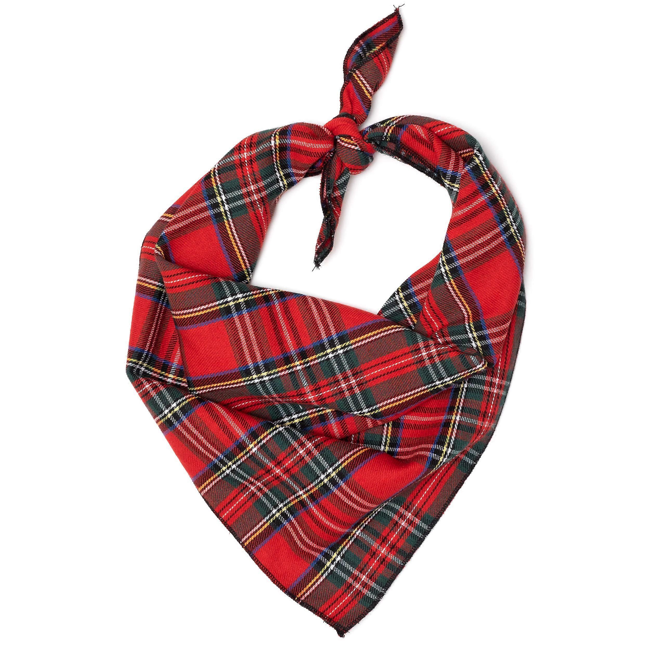 Red Plaid III Square Bandana for Dogs and Cats - Comfortable Adjustable Pet Accessory, Large Size, Soft Material