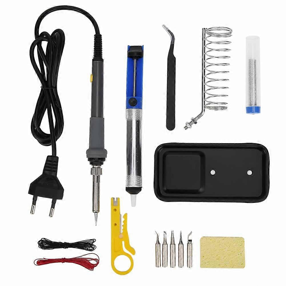 15pcs 60W Temperature Adjustable Electric Soldering Iron Set Welding Tool Kit (Gray)