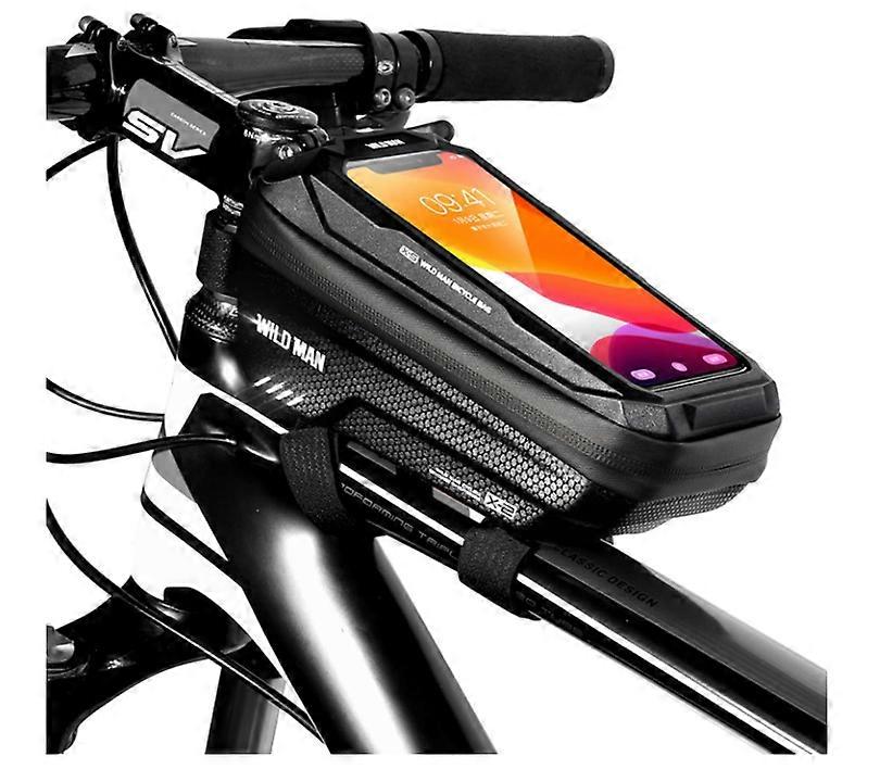 Bike Phone Mount Bag,Top Tube Pouch,Front Frame Pouch,Waterproof Bicycle Bag, Large Capacity Suitable Phone Under 6.5"(Black)
