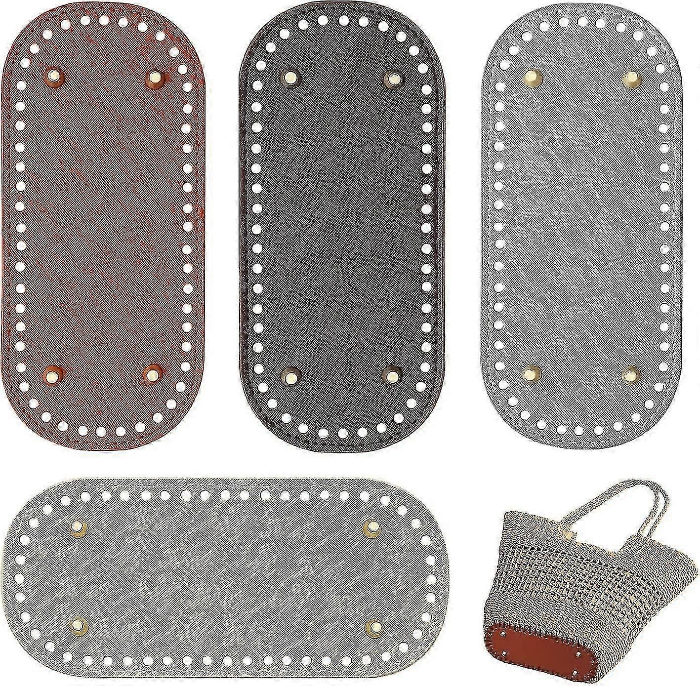 かぎ針編みバッグボトム、4ピースかぎ針編みバッグベース、puレザークッションかぎ針編みボトム、楕円形バッグボトムかぎ針編みバッグベースバッグマットかぎ針編みボトム穴F付き