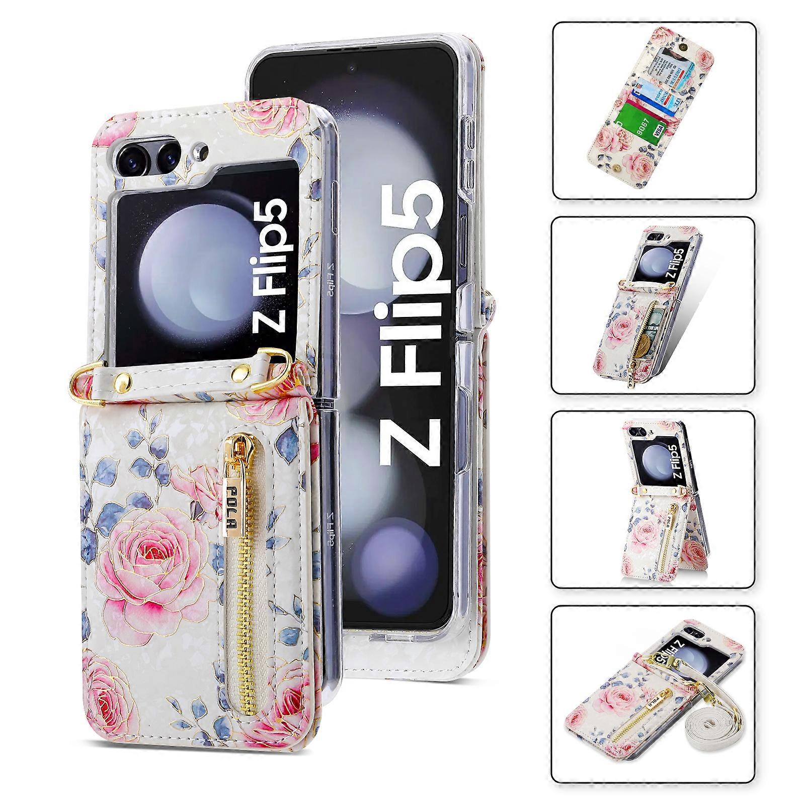 POLA Rose Pattern Multi-Card Slots Zipper Wallet Phone Case