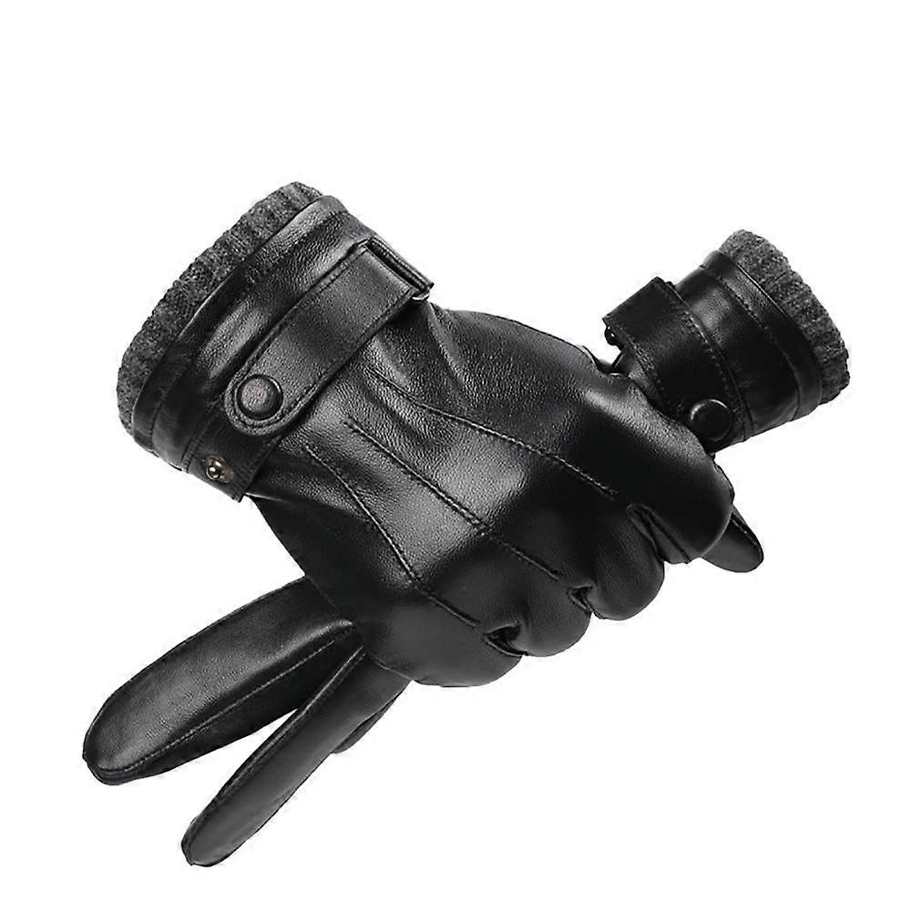 Winter Faux Leather Gloves for Men with Touch Screen