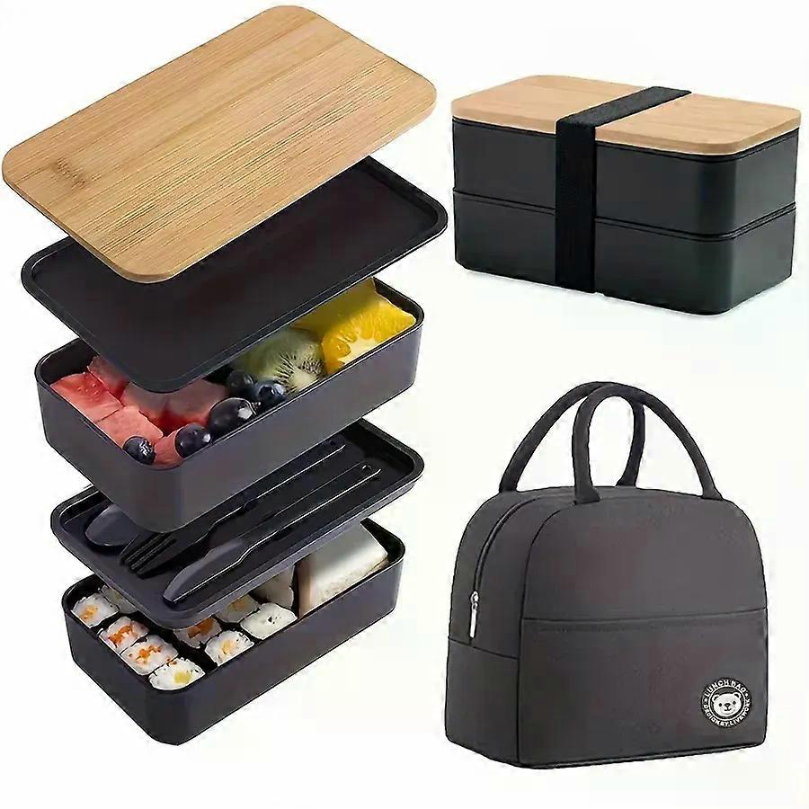 Lunch Box Set with Insulated Bag Food Container with Cutlery Microwave Safe Bento Box Stackable Dividers for Travel Picnic Offic