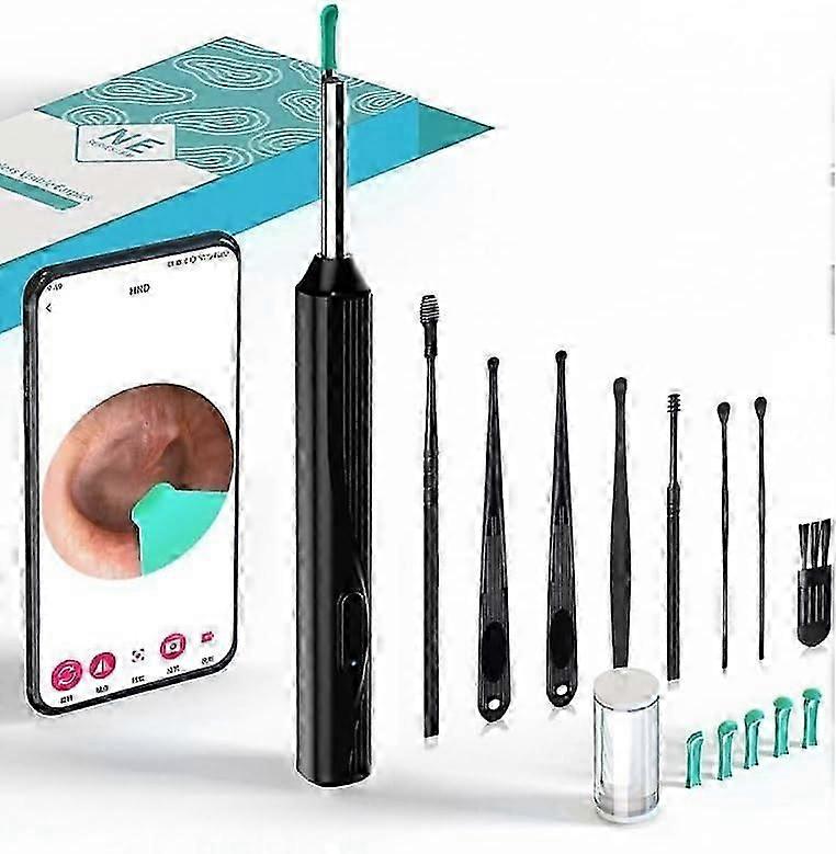 إزالة شمع الأذن ، منظف الأذن مع الكاميرا والمصباح ، منظف الأذن مع 7 أعواد الأذن و 5 استبدال ، منظف الأذن مع iPhone ، iPad ، Android (أسود)