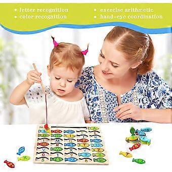 Wooden Magnetic Fishing Game for Toddlers  Alphabet Fish Catching Counting Montessori Toy with Number Letters