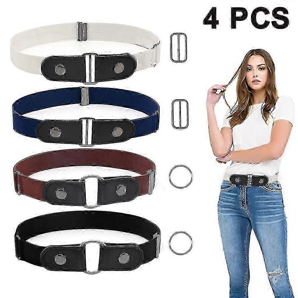 4 Pieces Buckle Free Adjustable Belt, No Buckle Invisible Elastic Belt
