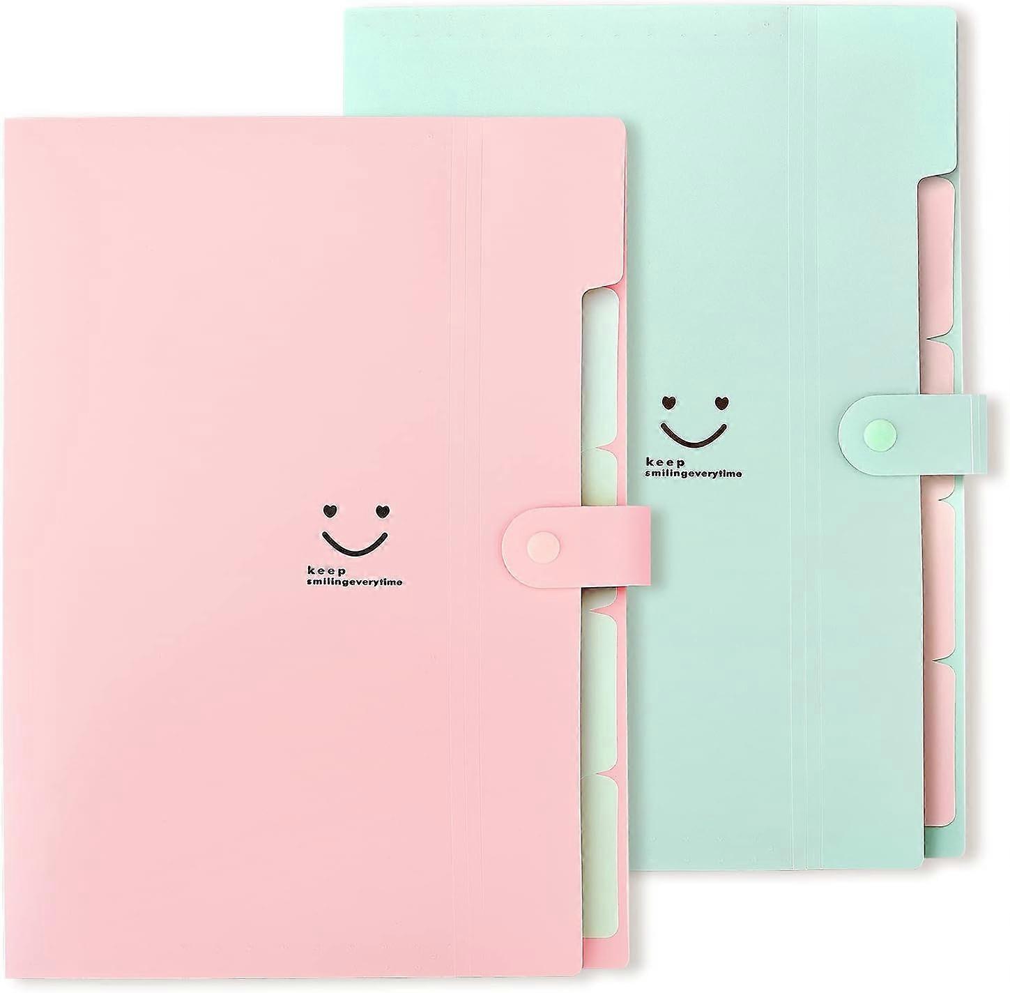 Expanding File Folders Pockets Letter Size/A4 Paper Accordion Document Organizer For School Office 2 Pack (Green Pink)