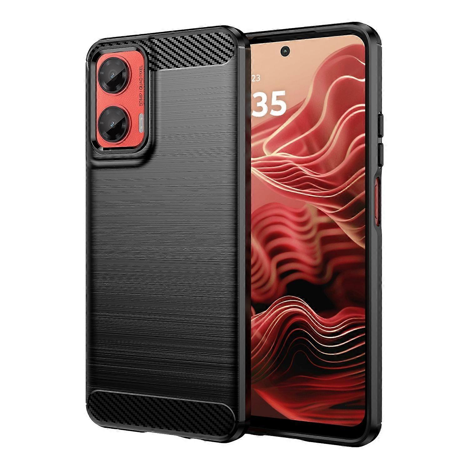 For Motorola Moto G35 Carbon Brushed Design Texture TPU Case Black