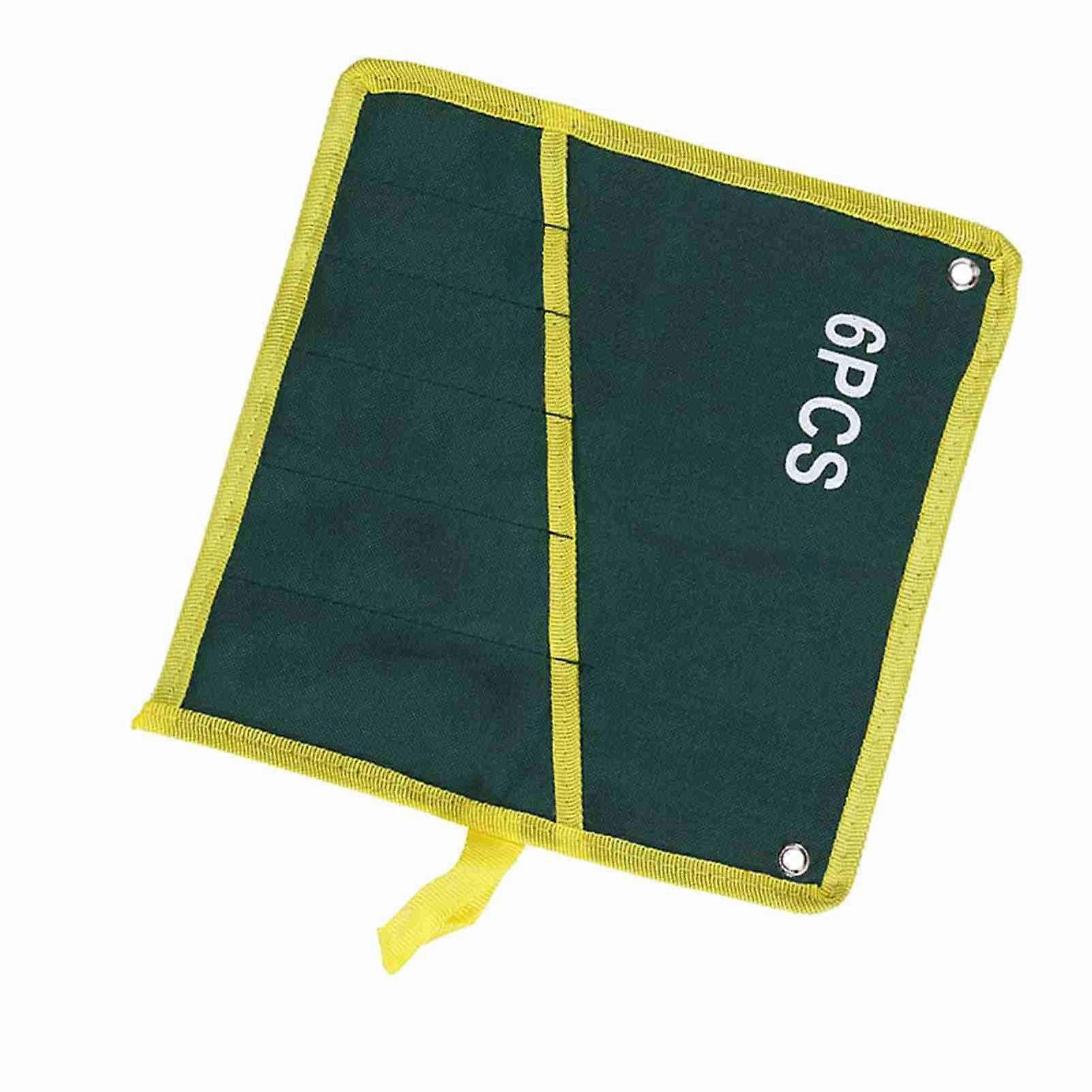 1Pc Durable Canvas Spanner Wrench Tool Roll Up Storage Bag Green 6 Pockets