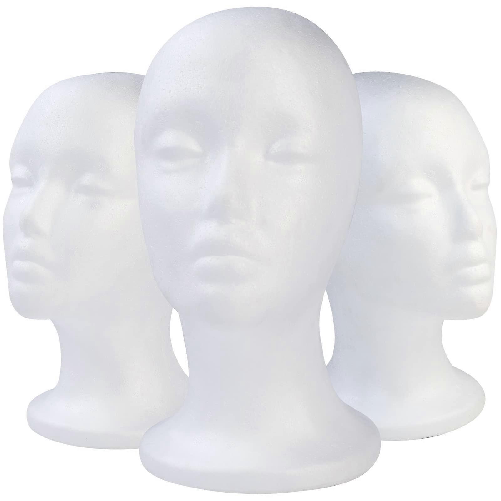 3 Pack White Foam Mannequin Head Wig Stand With Stable Round Base for Salon Hair, Hats, and Hairpieces Display