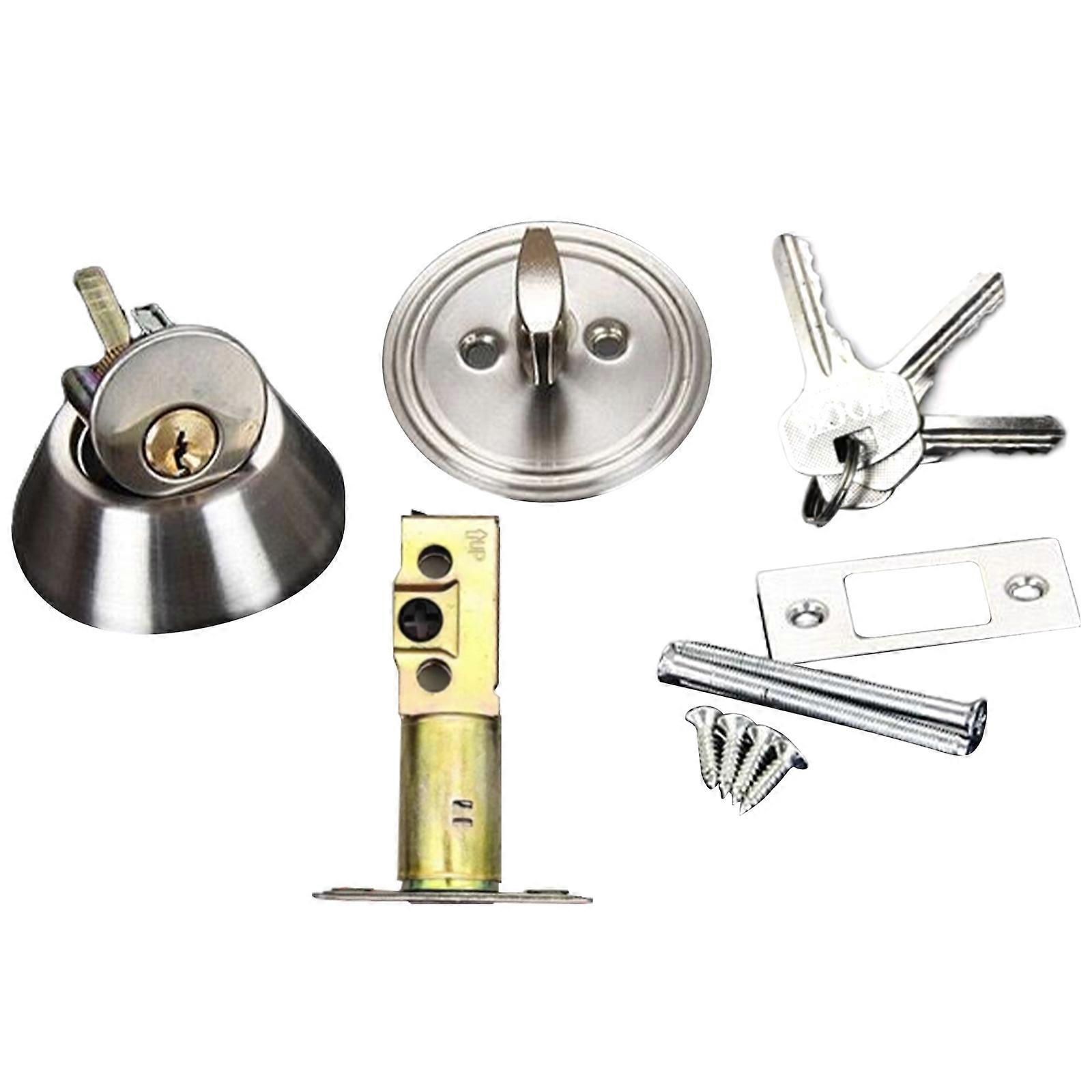 Round Entry Door Handle Front Doorknob with Lock and Key Stainless Steel Modern Entrance Locksets Hardware Enduring