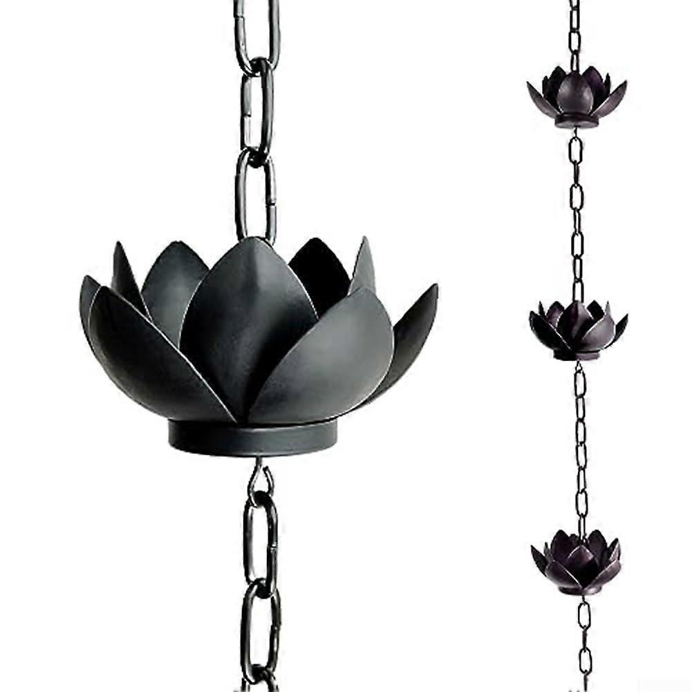 Lotus Rain Chain, Metal Rain Cha with 5 Flowers, Adjustable Rain Catcher Chain for Eaves Drain