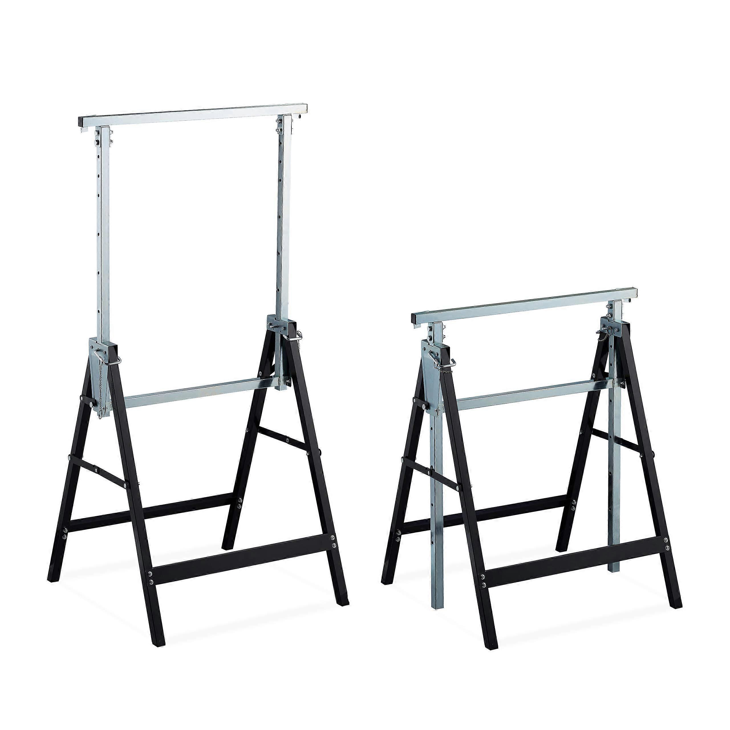 Folding Trestle, Set of 2, Sturdy Scaffolding Trestle, up to 200 kg, 7Way Height Adjustable, 80130 cm, Foldable, Black/Silver