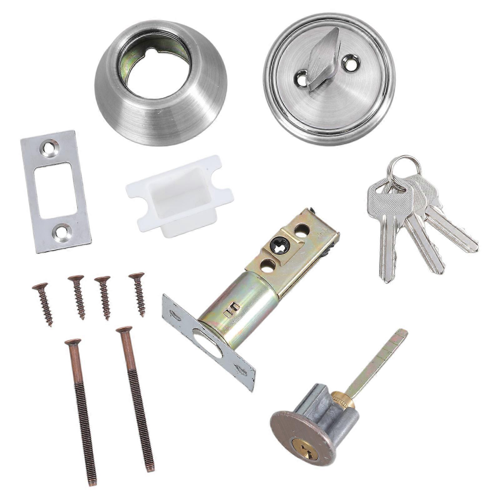 Interior Door Knob Round Entry Door Handle Front Doorknob with Lock and Key for Bedroom/Bathroom/Office/Work Place Silver