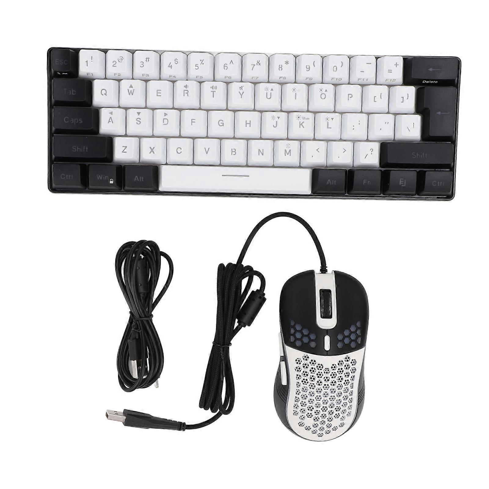 Clavier de jeu filaire rétroéclairé par LED multicolore à 61 touches RVB avec souris, pour tablette, ordinateur portable, cadre noir et blanc.