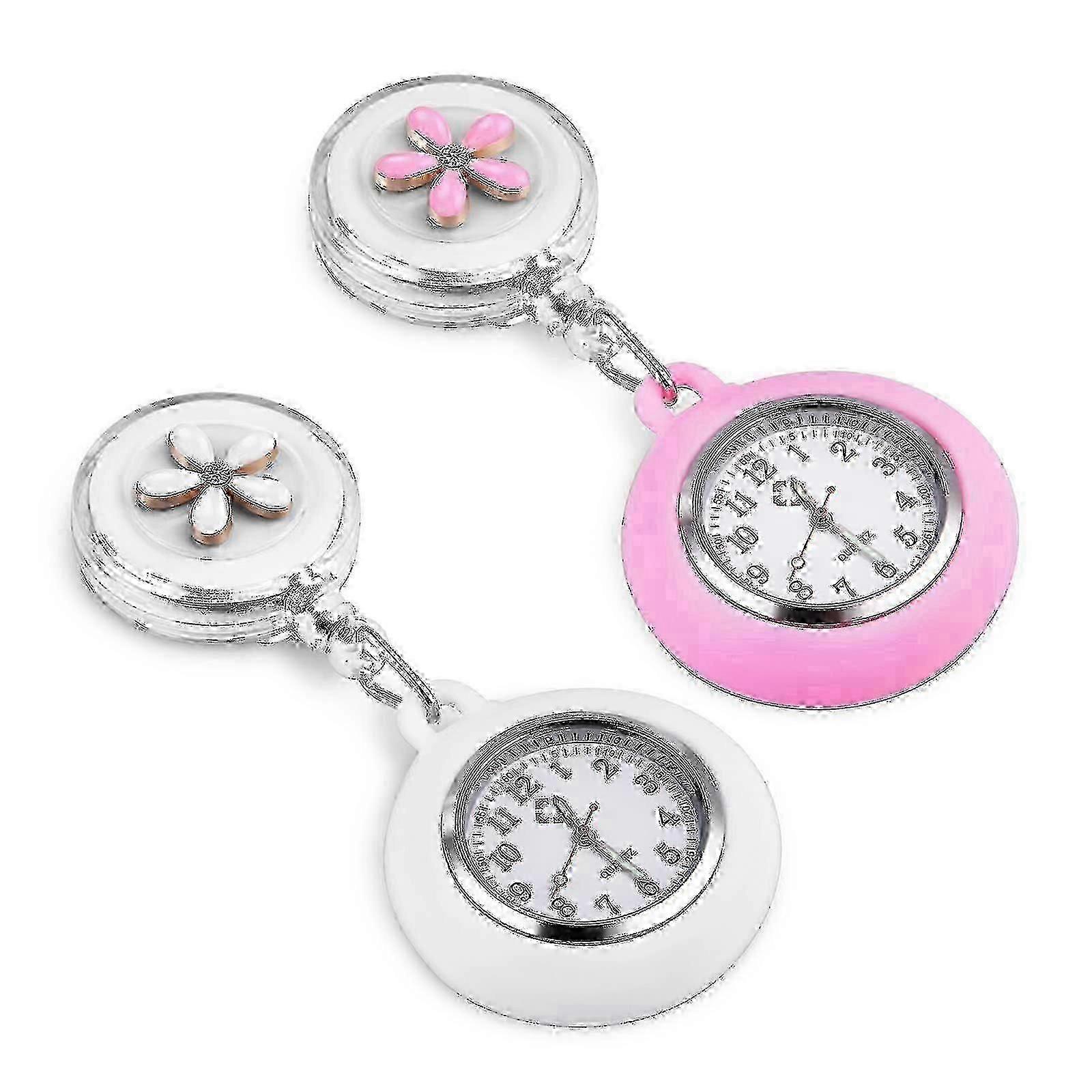 2 adet Geri Çekilebilir Hemşire İzle, Klipsli Asılı Hemşire Fob İzle, Sevimli Çiçek Desenli ve Doktorlar İçin Silikon Kapaklı, Paramedikler