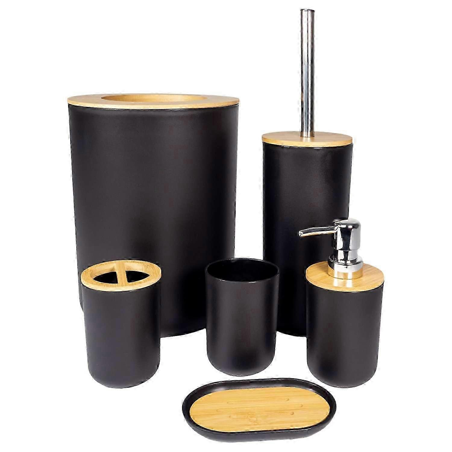 Bathroom Accessory Set with Toothbrush Cup, Soap Dish, Soap Dispenser, Toilet Brush with Holder, and Bin (6-Piece Set)