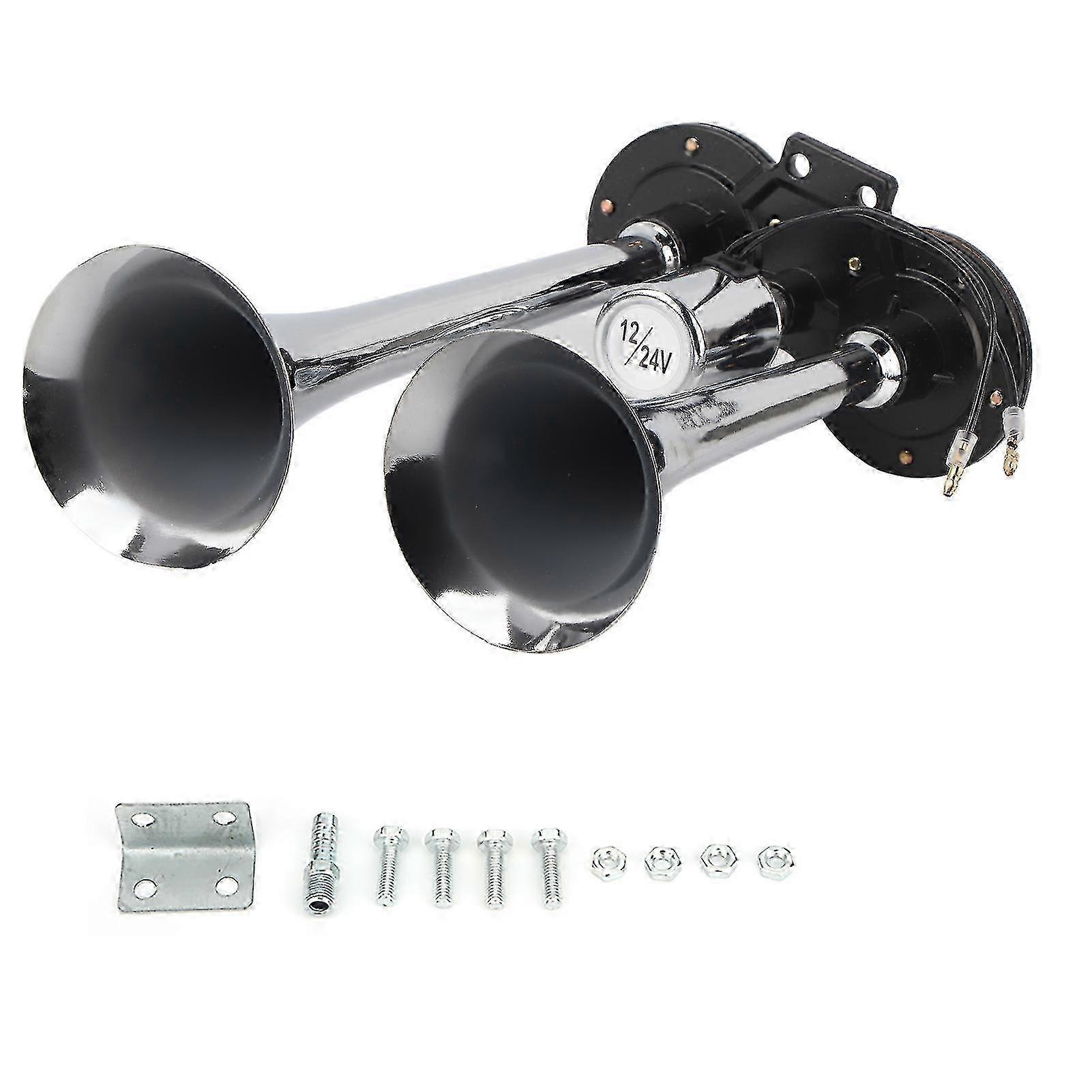 トラックおよび乗用車用デュアルトランペットエアホーン130dB - 12V / 24V、ABS金属