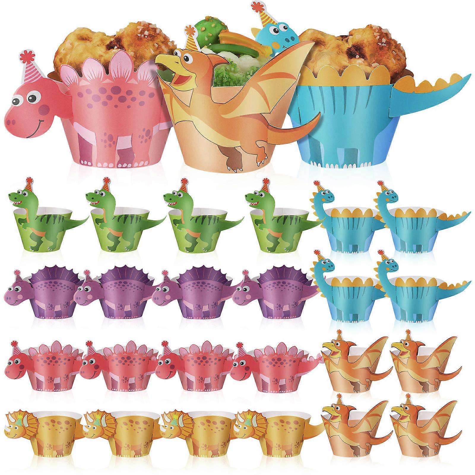 24Pcs Dinosaur Cupcake Wrappers Cartoon Cupcake Wrappers Dinosaur Muffin Wrappers Cake Decors