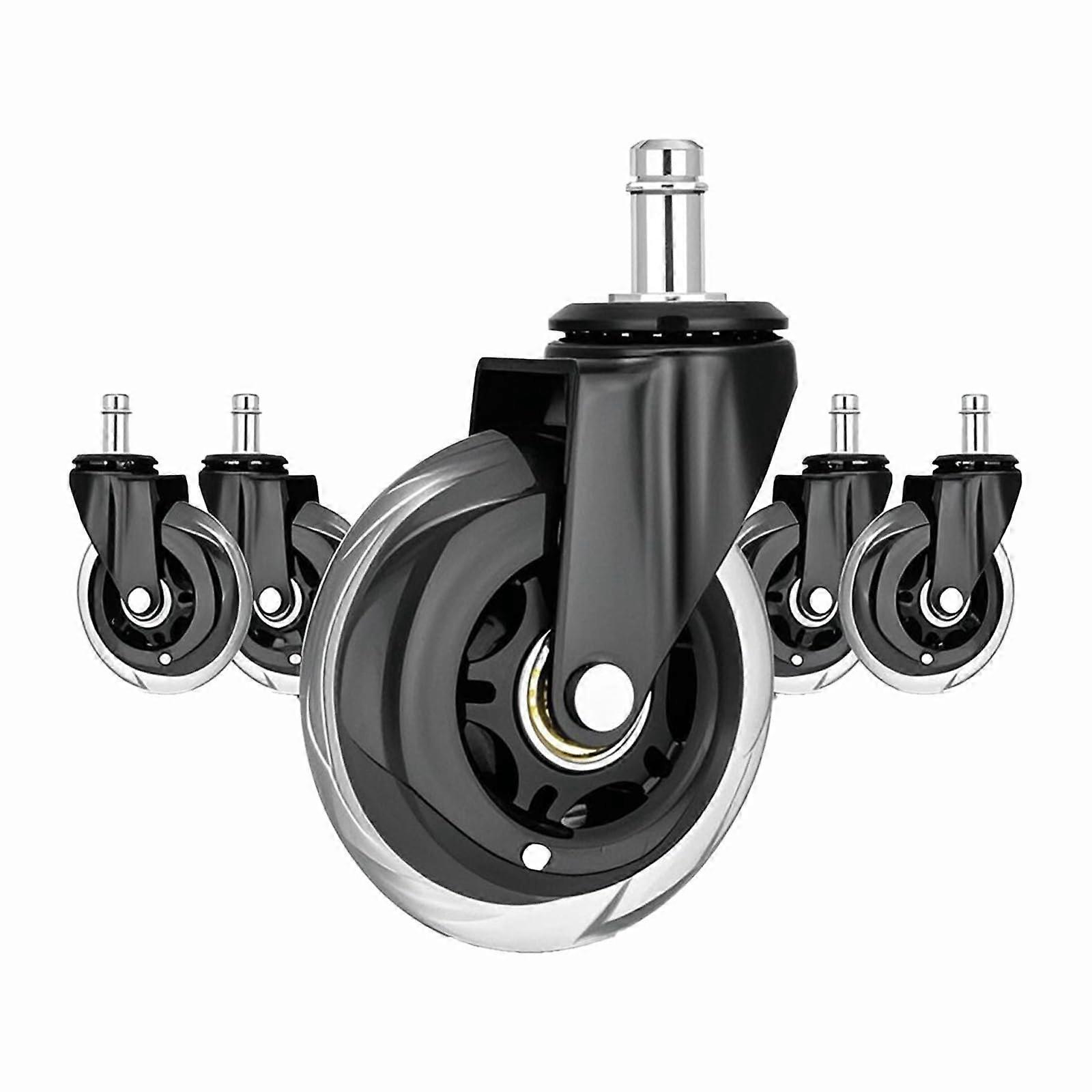 Drafting & Computer & Gaming & Office Chair Wheels, 3-Inch Transparent PU Polymer, 5-Piece Set, Smooth & Silent