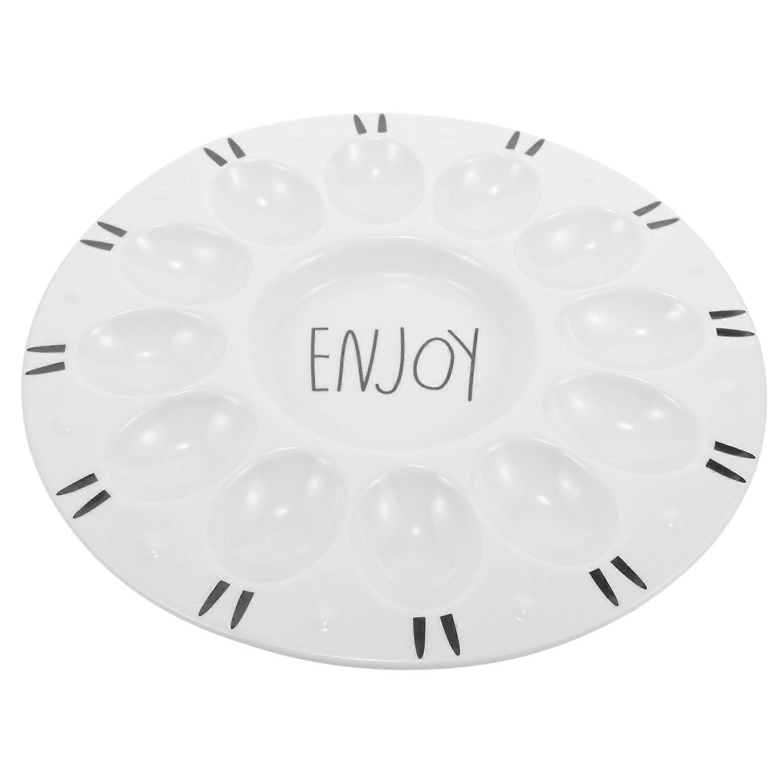 Ceramic Deviled Egg Platter with Flat Bottom Tray for Hard Boiled and Fresh Eggs – Ideal for Home and Catering Use