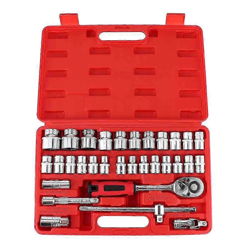 32Pcs Dr Socket Set 1/2in Ratchet Sleeve Wrench Quick Release Spanner Auto Repair Tool