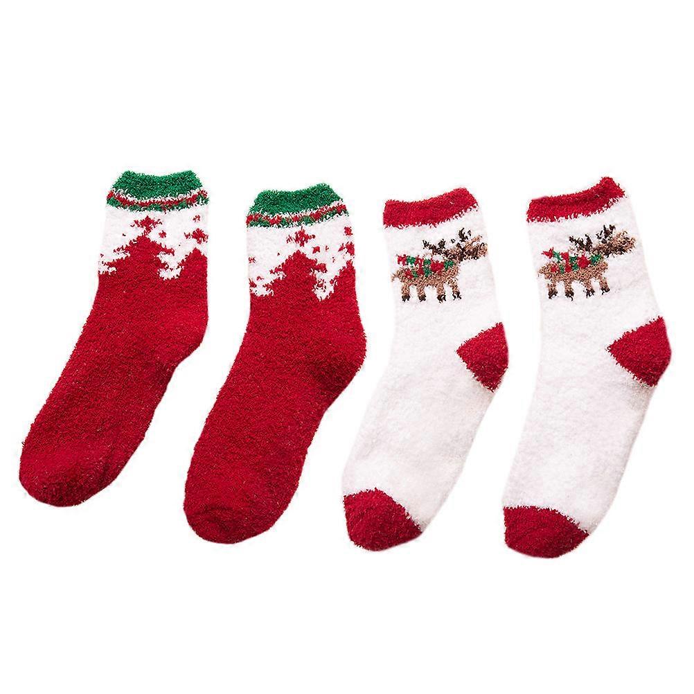 Slipper Socks For Women Christmas Household Warm Socks Durable Breathable White 2Pairs